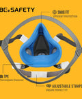 Front view of Half Face Respirator Mask With A1 Gas Filters And P2 Dust Replacement Filters RD510 Pro Grade Reusable Respirator.