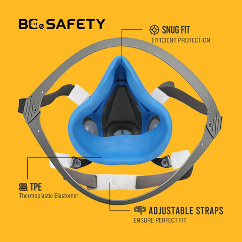 Front view of Half Face Respirator Mask With A1 Gas Filters And P2 Dust Replacement Filters RD510 Pro Grade Reusable Respirator.