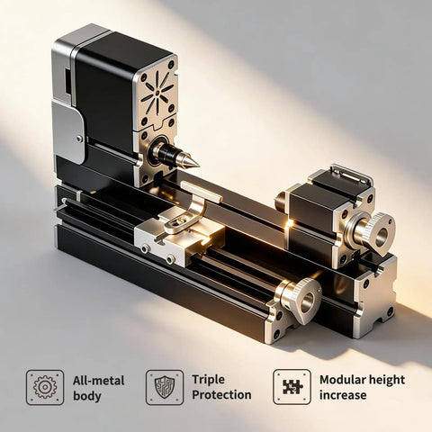 AcmeFlare 60W Heavy Duty Mini Lathe Machine 12,000 Rpm High Power Benchtop Woodworking Tool with all-metal body and precision components.