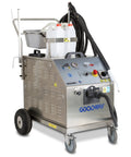 Heavy Duty Industrial Steam Cleaner With Rock Solid Stainless Steel Body And No Sweat Cleaning Power For Garage Floors Shop Walls Garden Hose Hookup Or Refillable Water Tank Plus Built In Soap Injector with dual tanks and hose.