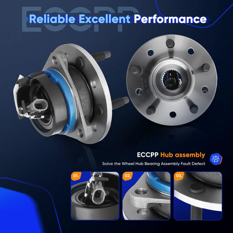 Front Wheel Hub And Bearing Assembly Set 513137 For Chevy Malibu Classic Pontiac Grand Am Oldsmobile Alero Cutlass 1997 2005 With ABS 5 Lug Front Left Right Axle Compatible Replacement Kit, showing front and side views of hub