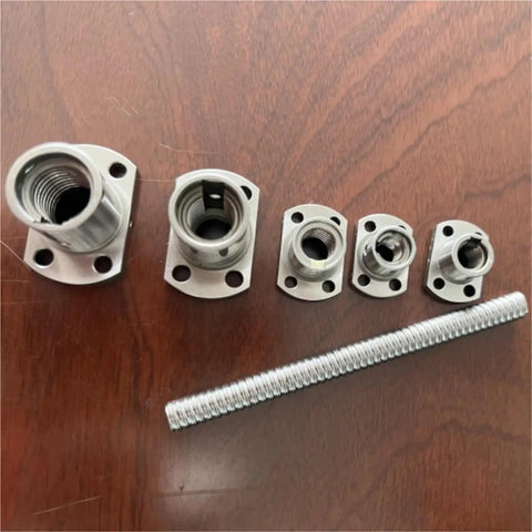 Miniature Ball Screw SFK0802 With Ball Nut For 3D Printer 100 150 200MM Lengths shown on wood surface