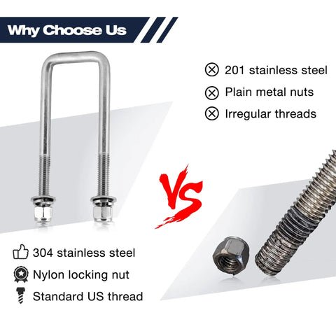 Comparison of Stainless Steel Square U Bolts Kit For Boat Trailer Axle And Leaf Springs For 2x2 Axle with nuts and washers