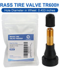 Brass tire valve TR600HP stems; Shengtuo brand, snap-in high-pressure, 0.453 in hole, 1.71 in length, 5-pack.