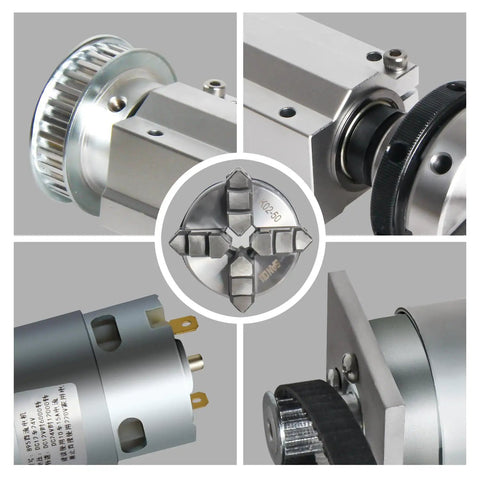 Motorized 4-Jaw 50mm Self-Centering Lathe Chuck Spindle Assembly For CNC Lathes And Woodworking, 12-24V DC, details