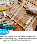 Hands weaving on a Wooden Weaving Loom Kit For Kids And Adults Large Frame Tapestry Loom 9.85 By 15.5 Inches with tools.