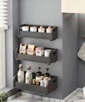 Three Layer Stackable Tea Bags Organizer Made From Bamboo With Large Capacity Go To Display Rack For Pantry Kitchen Office Coffee Station And Bars Restaurants Black mounted on a gray wall