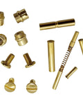 Straight Up Quality Polished Gold Plated 1911 Grip Screws Pins And Bushings Set Drop In Ready For Government Commander Models pieces displayed