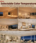 10 Pack 5/6 Inch Metal LED Recessed Lighting, Black Dimmable LED Can Lights shown in five lighting color temperatures.