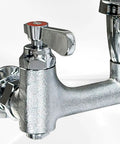 Close-up of NSF Wall-Mounted Mop Sink Faucet, 8" Adjustable Centers, 6-1/2" Spout, Heavy Cast Spout with Pail Hook, BXF-S001.