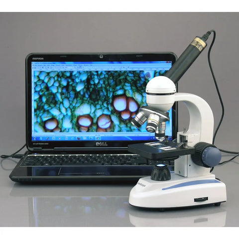 2.0MP Digital Microscope Camera For Still And Video Imaging With Editing And Measuring Software on microscope and laptop