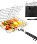 Outdoor Grill Basket For Barbecue Lovers With Removable Handle Portable BBQ Set And Rack For Shrimp Pork Veggies Includes Brush Metal Skewers Carry Bag Perfect For Camping And Backyard Grilling Like A Pro with food