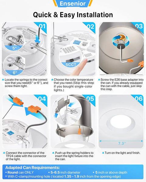 Installation guide for Five To Six Inch LED Recessed Can Lights Four Pack With Solid Metal Baffle Trim Dimmable Damp Rated 12W.