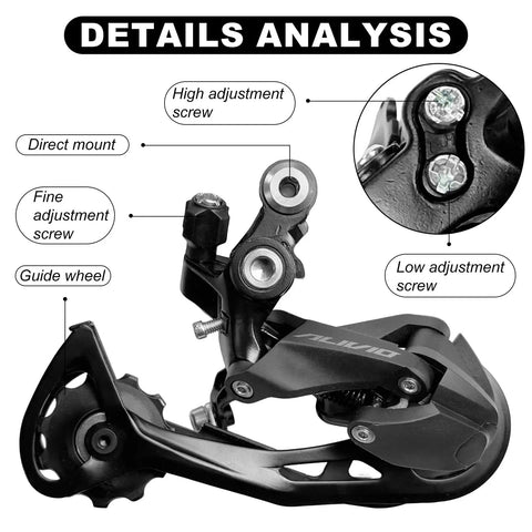 9 Speed Rear Derailleur For Mountain And Commuter Bikes Direct Mount RD M3100 GS with adjustment screws and guide wheel details