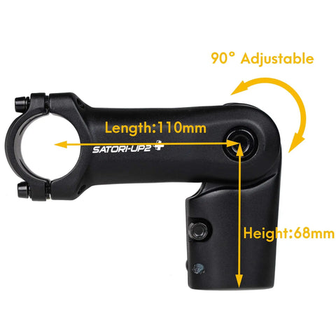Heavy Duty Adjustable Riser Stem For E Bike 1 1/8 Inch Clamp, 110mm Length, 0 to 90 Degree Tilt, 31.8mm Bar, 3D Forged Alloy