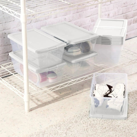 Slick Stackable Clear Plastic Storage Bins 6 Quart Capacity 12 Pack Ideal For Keeping Dorm Setup And Home Base Hella Neat While Organizing Craft Supplies Office Tools And Daily Essentials With Easy Grip Lids And Sturdy Build