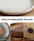 Close-up of Super Smooth Spinning Ceramic Lazy Susan Tray With Natural Acacia Wood Base showing food-grade ceramic and oak wood elements.