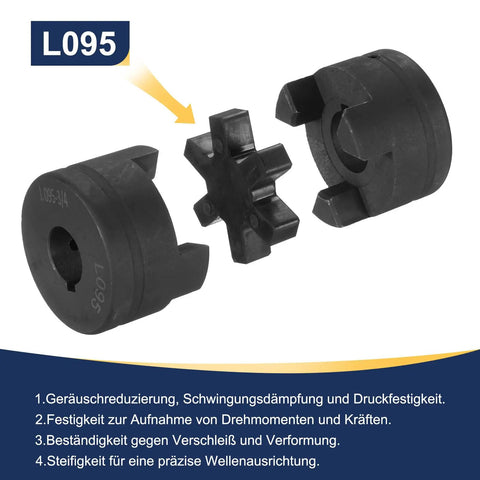 Flexible 3-Piece L-Jaw Coupling Set 3/4 to 7/8 Inch with Buna-N NBR Rubber Spider components visible