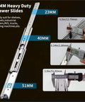 Heavy Duty Locking Drawer Slides 260 Lb Capacity With Full Extension 3 Fold, steel slide shown with 51mm width and 40mm height