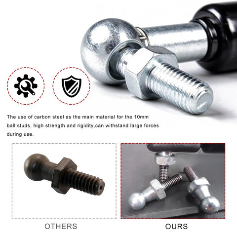 Close-up of 4 Pack Heavy Duty 10 Mm Ball Stud With Nuts For Gas Spring Strut Fittings, 5/16-18 Thread, made of carbon steel.