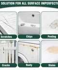 Image showing examples of surface imperfections like scratches, chips, peeling, cracks, rust, stains for repair with All Surface White Touch Up Paint Pen For Cabinets, Furniture, Walls, Doors, Metal And Enamel Appliances, High Coverage Quick Dry Waterproof Finish, 1.5 Oz Semi Gloss Scratch Repair Tool For DIY Home Renovation.