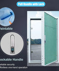 Custom Fit Lockable Wall Access Panel Hidden Inspection Hatch with Heavy Duty Aluminum Frame Secure Latch for Drywall Utility Openings, showing pull handle with lock.