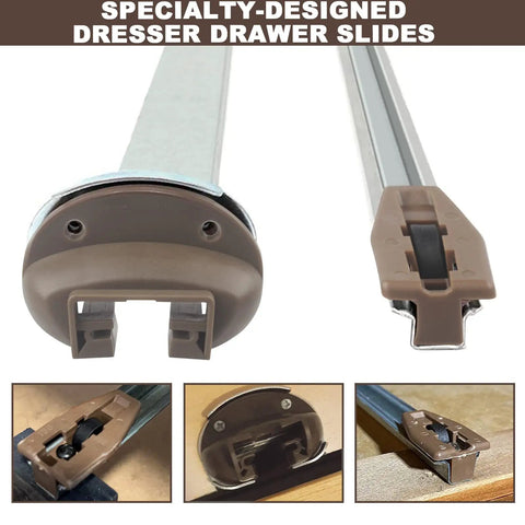 Replacement Drawer Guide Kit Pack Of 5 Sets with heavy-duty center mount rails and roller stops for cabinets, close-up view.