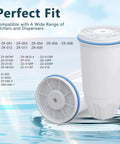 Pack Of 4 Water Filter Replacements For Zero Pitcher And Dispenser Easy Fit For Models ZR-001 ZR-017 ZR-004 ZP-006 ZD-013 ZS-008 Multi Stage Filtration Reduces Lead Chromium PFOA PFOS For Cleaner Better Tasting Water, shown with filter and compatibility list