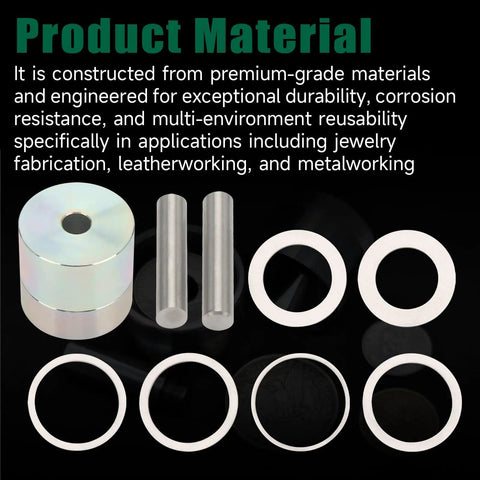 Heavy Duty Coin Ring Puncher Spacer Set Includes Six Precision Gauge Washers For Dead On Hole Sizing And No Sweat Do It Yourself Jewelry Making Projects displayed with various gauge washers and spacers.
