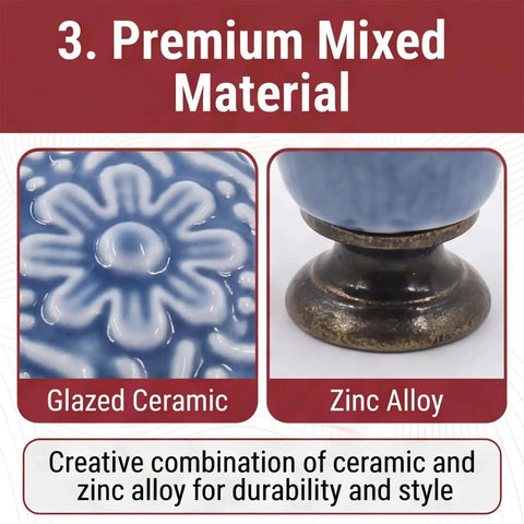 Glazed ceramic and zinc alloy details from Ten Piece Ceramic Knobs With Floral Pattern For Cabinets And Drawers Retro Vibe Drawer Pulls