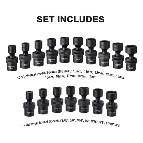 Heavy Duty Three Eighths Inch Drive Impact Socket Set For SAE And Metric, Deep And Swivel Sockets In CR-MO Steel Details