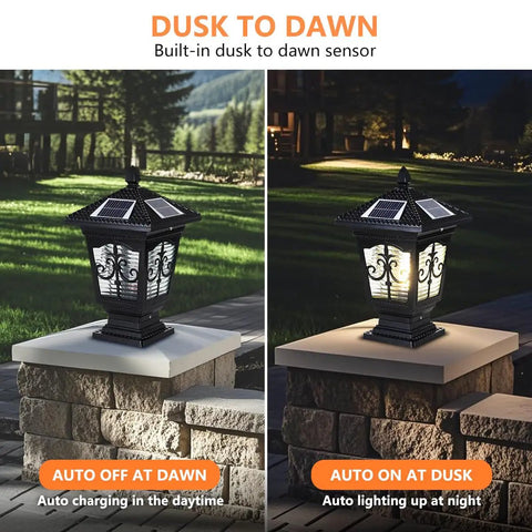 LED Solar Post Cap Light With Remote Dimmable Color Temps 3000K 4000K 6000K IP65 Waterproof Outdoor Pillar Lantern For Garden