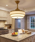 Velsgate 48 Inch Retractable Ceiling Fans with Lights and Remote in a modern kitchen setting with a double-tier design.