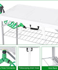 Dual Sink Fish Cleaning Table For Camping And Picnics, 42.5 Inch Portable Folding Fish Station with grid rack and hose connectors