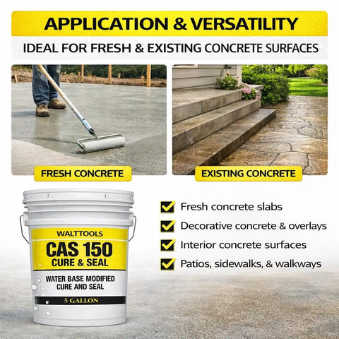 Heavy Duty Water Based Concrete Sealer And Cure Compound Hella Tough For Driveways Patios And Garages Delivering Knockout Dust Defense And A Legit Satin Finish In Five Gallon Pail applied on fresh concrete and existing concrete surfaces.