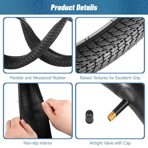 All In One 16x1.75 Bike Tire And Inner Tube Set With Repair Kit 2 Pack For MTB BMX And Kids Bikes product details and features
