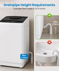 Compact Portable Washing Machine With Full Automatic 1.06 Cubic Feet Capacity And 10 Wash Cycles Smooth Quiet Design For Apartment Living with drainpipe height guide.