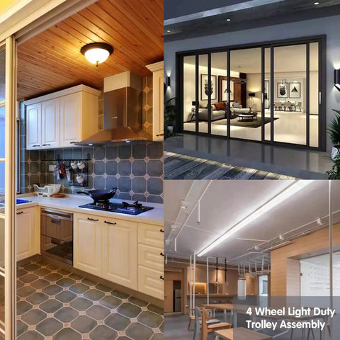 Heavy Duty 6 Wheel Trolley Electric Hoist With Silent Rolling Bearings For Sliding Doors shown in modern kitchen and living space.