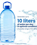 Large blue water bottle with text about 10L daily water generation, related to Plug And Play 4 Stage Purification 10L Atmospheric Water Generator For Pure Drinking Water, Countertop Water Filter With UV Filtration, Reliable Home Drinking Water System For Fresh Tasting H2O.