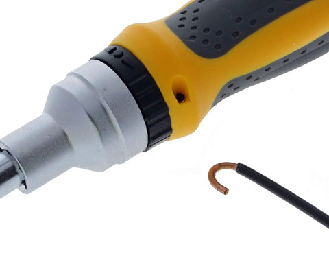 Close-up of Pro Grade 9-In-1 Ratcheting Nut Driver And Screwdriver Set for electricians with chrome vanadium build, cable attachment.