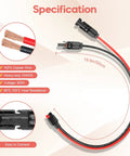 10AWG Solar Panel Cable Connector Kit Beefy Copper Wire 1.6 Ft Extension Compatible With Solar Connector Anderson Connector For RV And Portable Solar Generators Like Yeti And Renogy showing copper wire details and connectors.