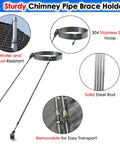 Heavy Duty Top Rating Universal Flue Support Bracket Adjustable 3 To 10 Inches Round Chimney Pipe Wall Mount Holder Solid Grip For Fireplaces Furnaces No Fuss Quick Setup, stainless steel construction.