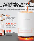 Smart Self Heating Coffee Mug With AI Temp Control And 20 Oz Capacity shows auto-detect system with steaming beverage.