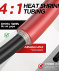 Heavy Duty 7 Size Heat Shrink Tubing Roll Kit With Four To One Shrink Ratio And Glue Lined Core 54 Feet Long showing red adhesive lined tube.