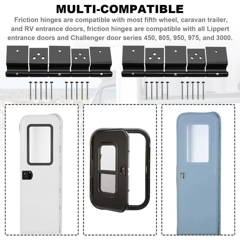 Heavy Duty RV Entry Door Friction Hinge Kit Two Pack Delivers Rock Solid Zero Sag Performance For Travel Trailers Motorhomes And Fifth Wheels With Plug And Play Setup