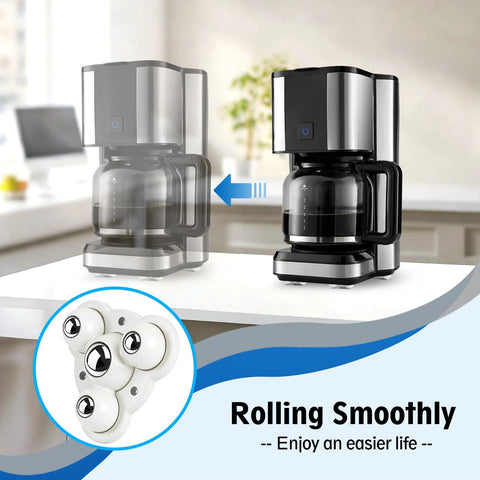 Mini Self Adhesive Caster Wheels Set Of 4 with steel ball swivel for easy moving coffee machines on kitchen counter.