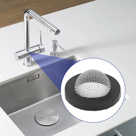Stainless Steel Hose Filter Washers 30 Pack For Three Quarters Inch And Five Eighths Inch Garden Hose Connectors And Washing Machines shown on sink.