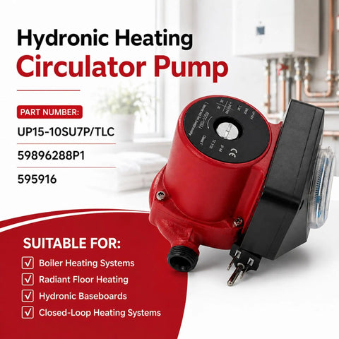 High Output Water Circulator Pump With Straightforward Installation And Smooth Operation For Residential Hydronic Heating Systems visible in red and black, showcasing control features.