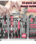 54 Piece Pink Tool Kit For Women Newbies DIY Home Repair Tools Set In Portable Toolbox Case open showing organized tools