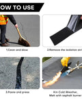 Self Adhering Asphalt Crack Tape 1.57 Inch By 50 Feet No Torch Required Easy Fix For Driveways Parking Lots Roofs And Roads 3mm Thick Durable Joint Repair Tape For Cracks And Gaps how-to-use guide with four step process for application including cleaning, removing strip, pasting, and melting in cold weather.
